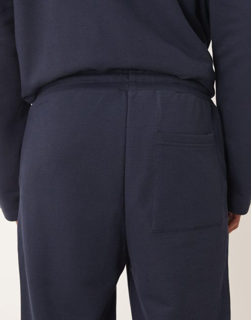ASOS DESIGN tapered fit pique sweatpants in navy - part of a set, 5 of 5