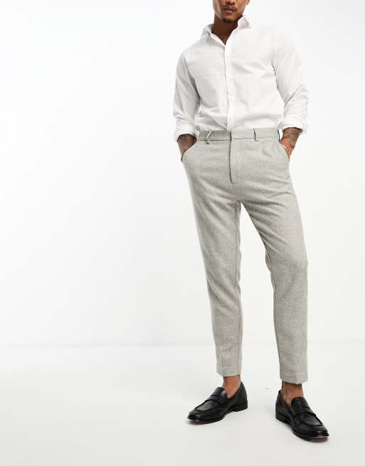 ASOS DESIGN tapered dressy pants in stone prince of wales plaid