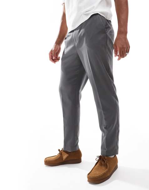 ASOS DESIGN tapered fit smart pants in gray twill - part of a set - view 1