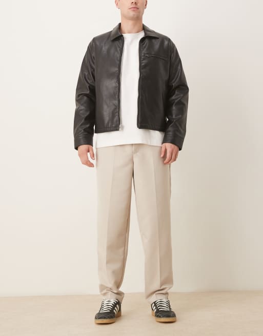 ASOS DESIGN tapered fit smart pants with elastic waistband in stone, 2 of 5
