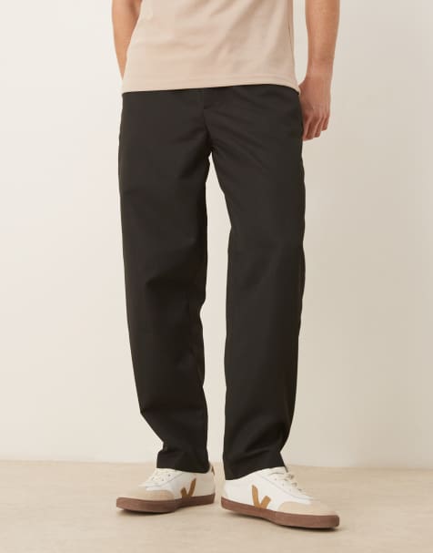 ASOS DESIGN tapered fit smart pants with elasticated waistband in black - view 1