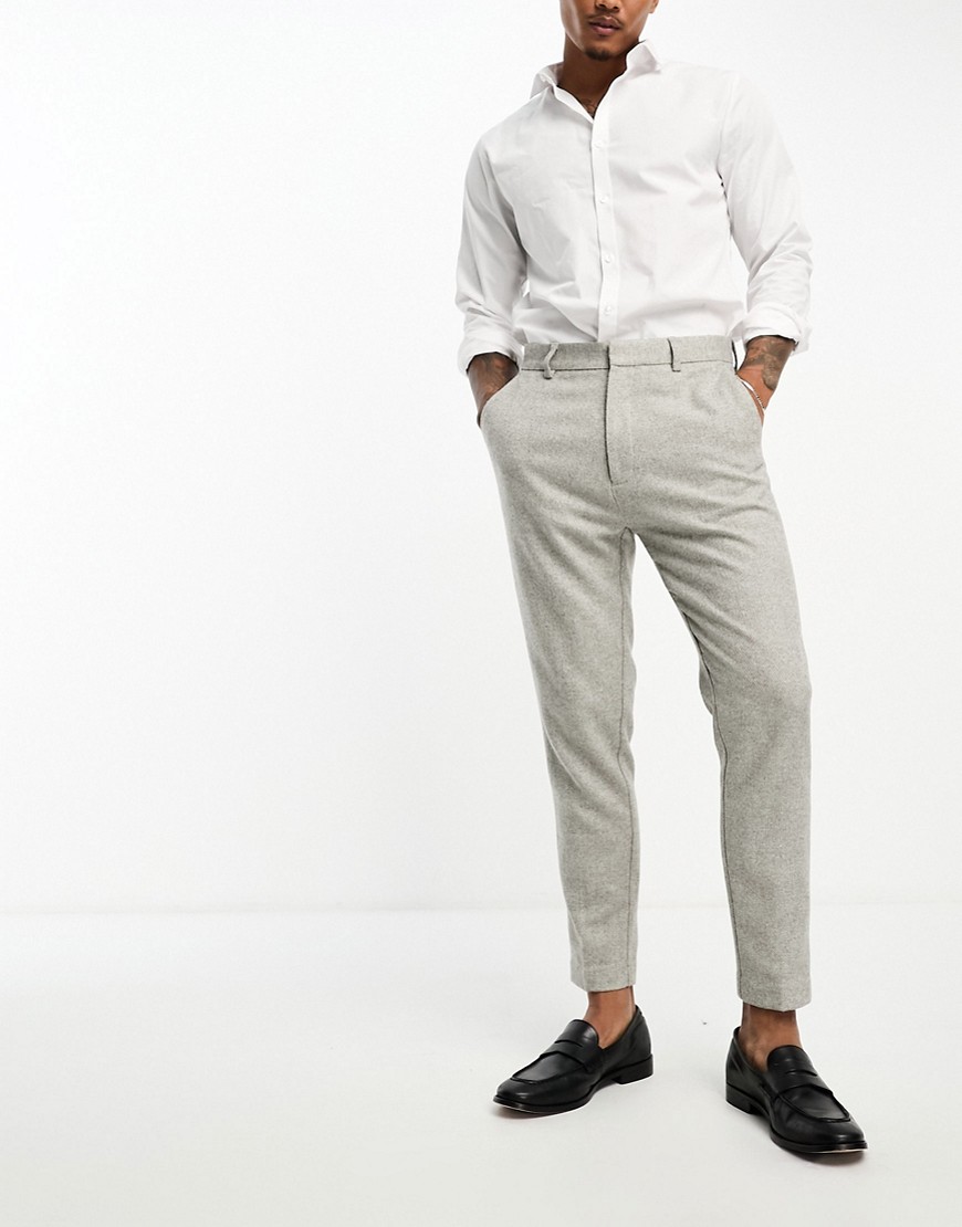 ASOS DESIGN tapered fit smart trousers in grey micro texture