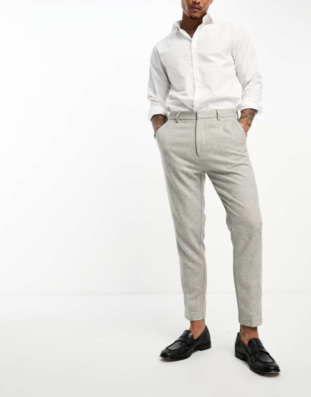 ASOS DESIGN - tapered fit smart trousers in grey micro texture