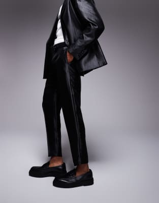 tapered fit suit pants in black metallic fabric