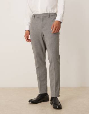 Asos Design Tapered Fit Wool Look Herringbone Smart Pants In Gray