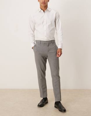 Asos Design Tapered Fit Wool Look Herringbone Smart Pants In Gray
