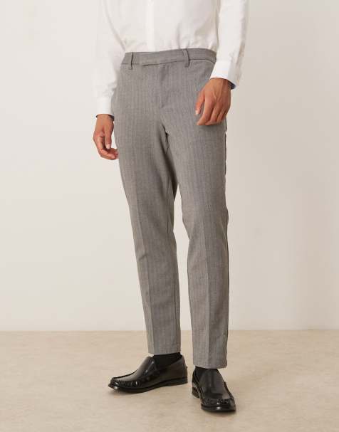 ASOS DESIGN tapered fit wool look herringbone smart trousers in grey - view 1