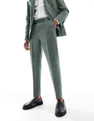 Asos Design Tapered Fit Wool Mix Suit Pants In Green