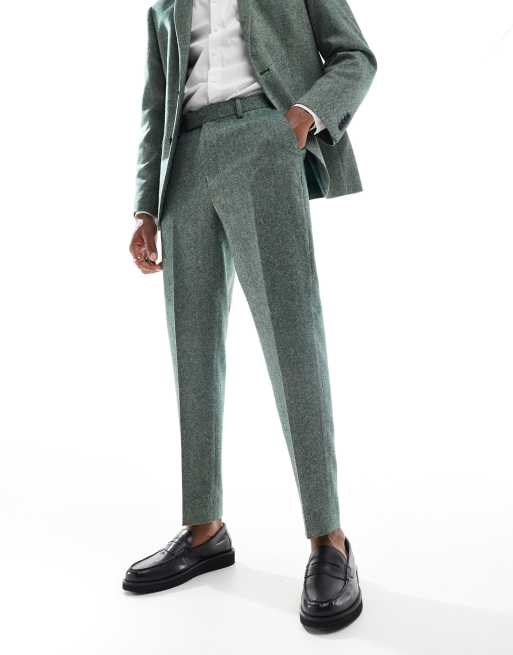 ASOS DESIGN tapered fit wool mix suit pants in bottle green tweed