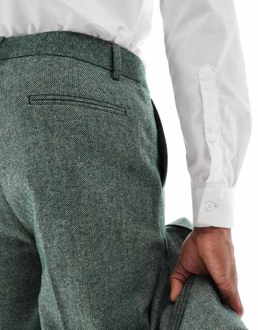 ASOS DESIGN tapered fit wool mix suit pants in bottle green tweed