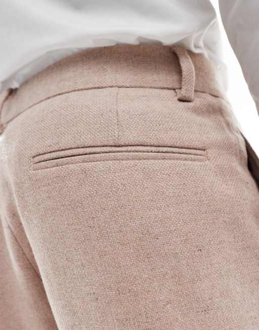 ASOS DESIGN tapered fit wool mix suit pants in light pink tweed, 3 of 5