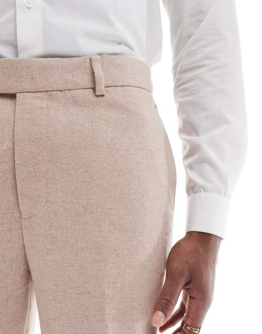 ASOS DESIGN tapered fit wool mix suit pants in light pink tweed, 5 of 5