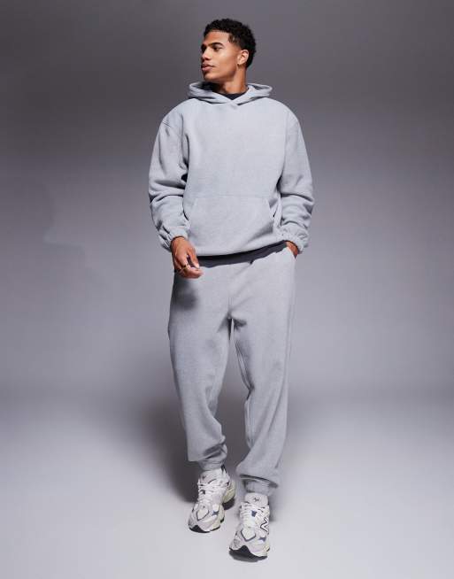 ASOS DESIGN tapered fleece joggers in grey marl