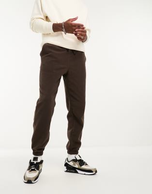 Asos Design Tapered Fleece Sweatpants In Brown