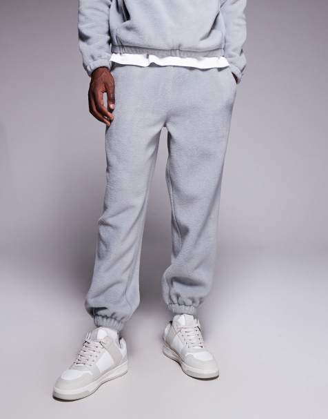 ASOS DESIGN tapered fleece trackies in grey (part of a set) - view 1