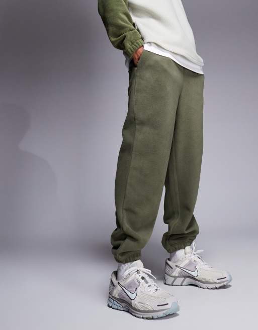 ASOS DESIGN tapered fleece trackies in khaki