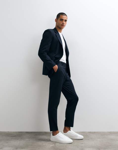 ASOS DESIGN tapered habitbukser i navy med nålestriber - view 1
