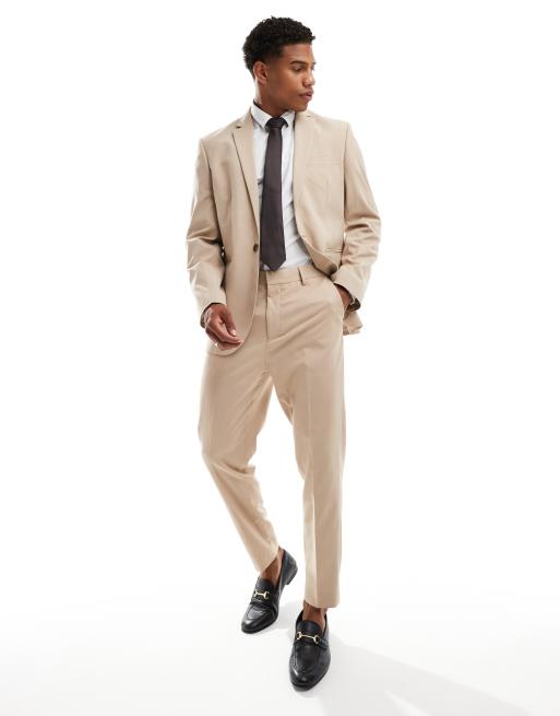 ASOS DESIGN - Tapered habitbukser i tonet neutralt Prince of Wales-tern
