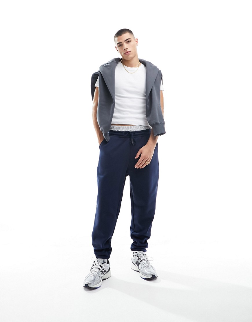 ASOS DESIGN tapered heavyweight joggers in navy