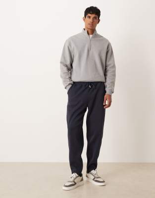 Asos Design Tapered Heavyweight Ribbed Sweatpants In Blue