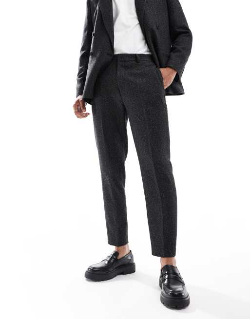 ASOS DESIGN tapered herringbone suit pants in black | ASOS
