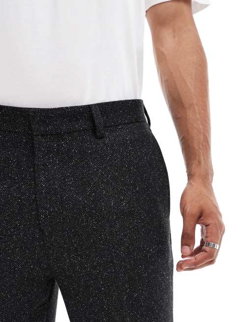 ASOS DESIGN tapered herringbone suit pants in black | ASOS