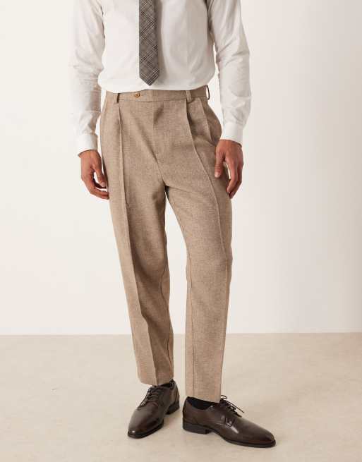 ASOS DESIGN tapered herringbone suit pants with wool in beige, 2 of 5