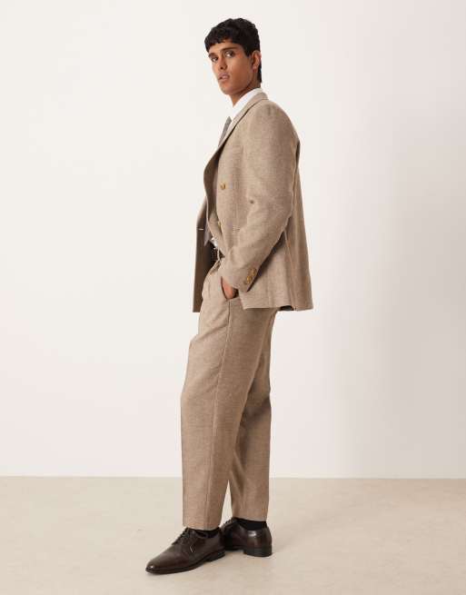ASOS DESIGN tapered herringbone suit pants with wool in beige, 3 of 5