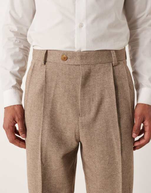 ASOS DESIGN tapered herringbone suit pants with wool in beige, 4 of 5