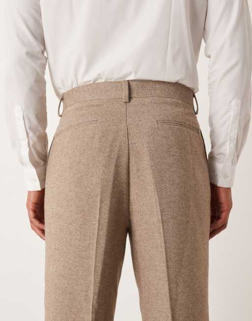 ASOS DESIGN tapered herringbone suit pants with wool in beige, 5 of 5