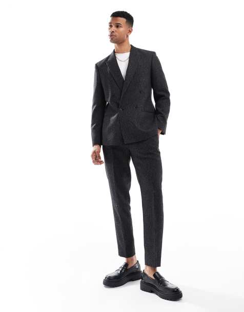 ASOS DESIGN tapered herringbone suit trousers in black - view 1