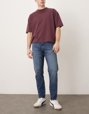 Asos Design Tapered Jeans In Blue