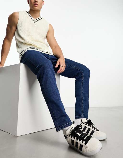 ASOS DESIGN - tapered jeans med stræk i retro mid wash blå , 4 af 4