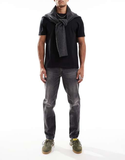 ASOS DESIGN - tapered jeans med stræk i sort vask