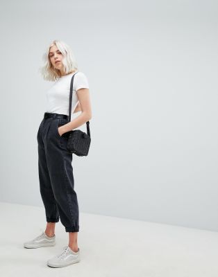 tapered jeans with curved seams