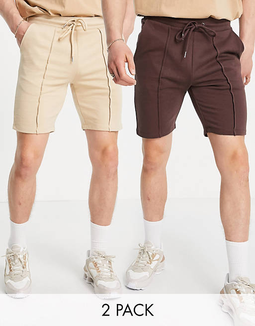ASOS DESIGN tapered jersey shorts in brown/beige 2 pack