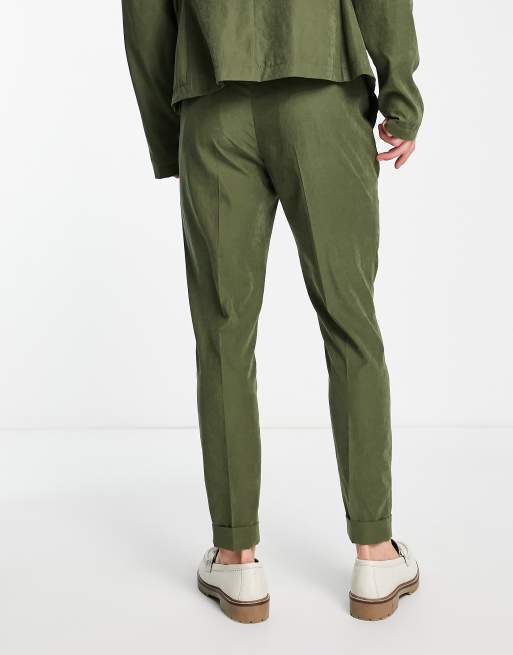 ASOS DESIGN tapered jogger waist commuter suit pants in khaki faux suede