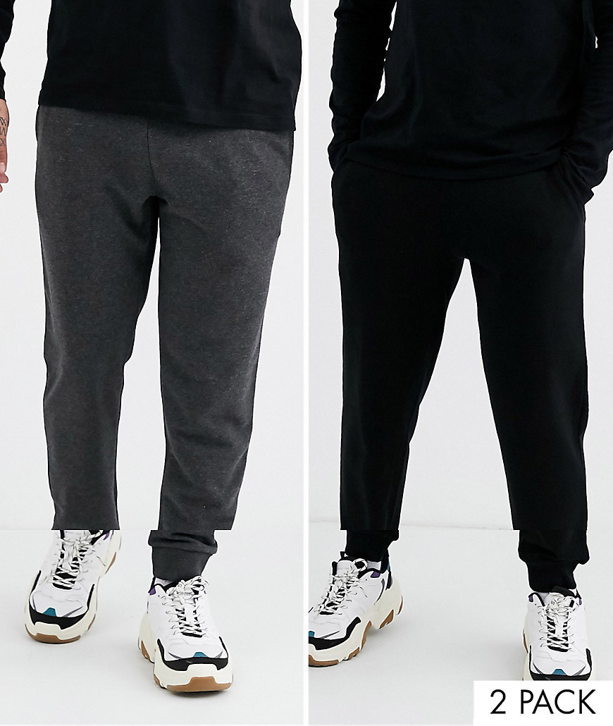 ASOS DESIGN tapered joggers 2 pack in charcoal marl/black-Multi