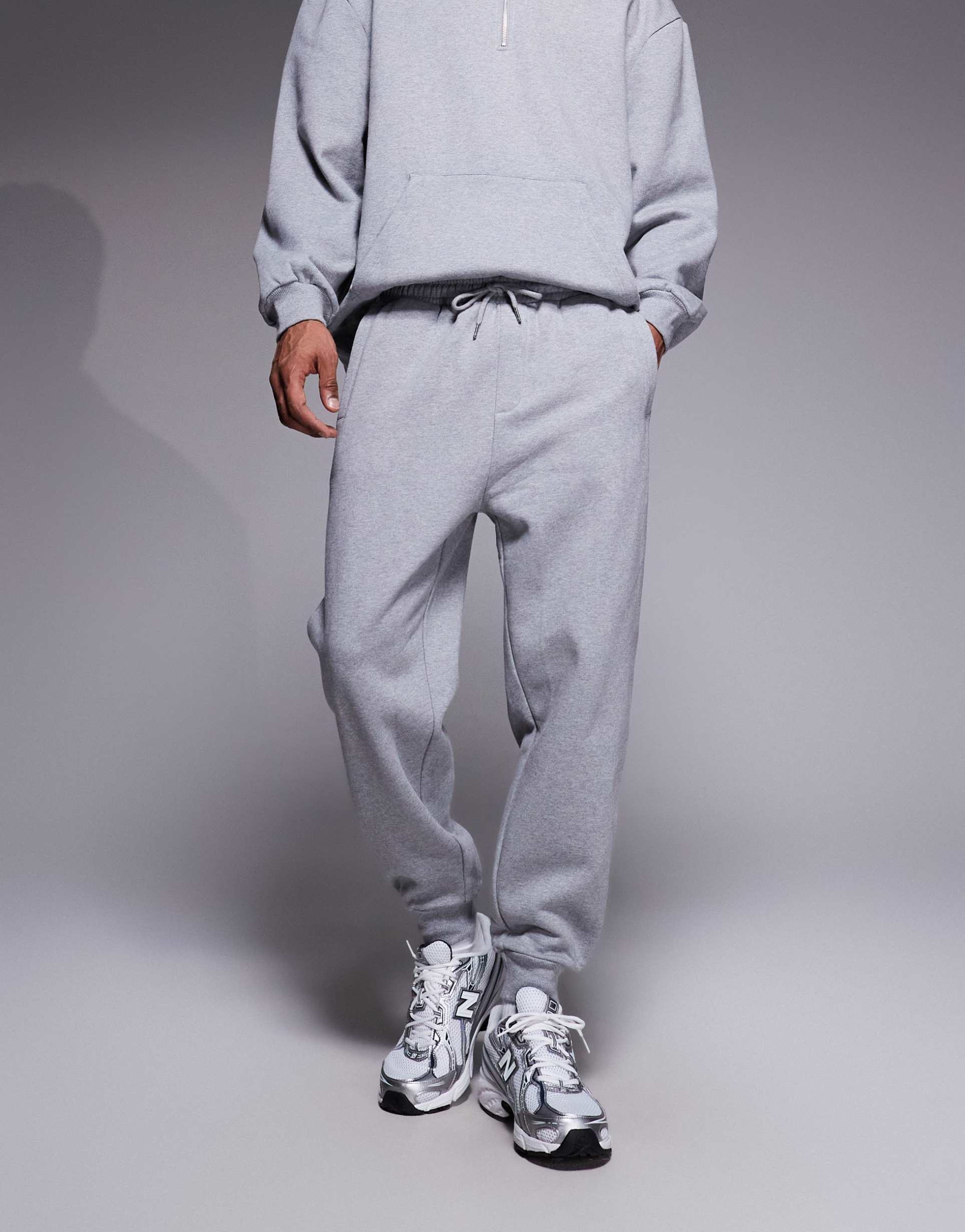 ASOS DESIGN tapered joggers with ribbed cuffs in grey marl