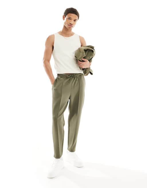 ASOS DESIGN - Tapered joggingbukser i kakigrønt scuba-stof 