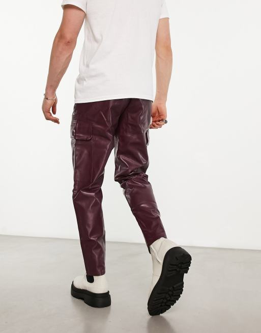 Burgundy leather hot sale pants mens