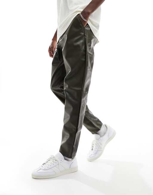 ASOS DESIGN tapered leather look trousers