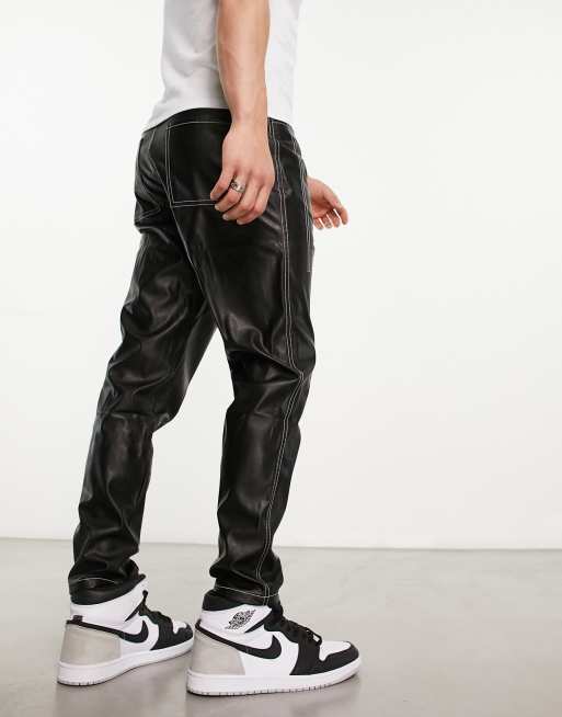 ASOS DESIGN tapered pants in leather look in black