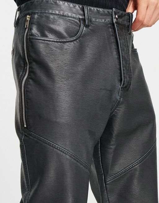 ASOS DESIGN Petite + 90’s straight leg leather look trouser