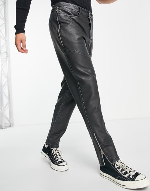 ASOS Premium Leather Paper Bag Waist Tapered PANTS, ASOS