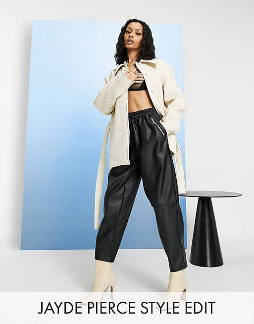 ASOS DESIGN tapered leather look trousers
