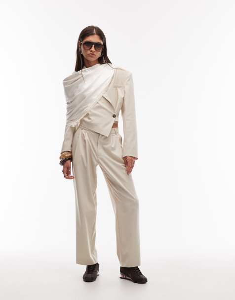 ASOS DESIGN tapered leg ankle grazer in stone - view 1