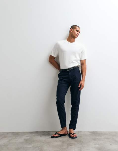ASOS DESIGN tapered linen blend pants in navy (part of a set) - view 1