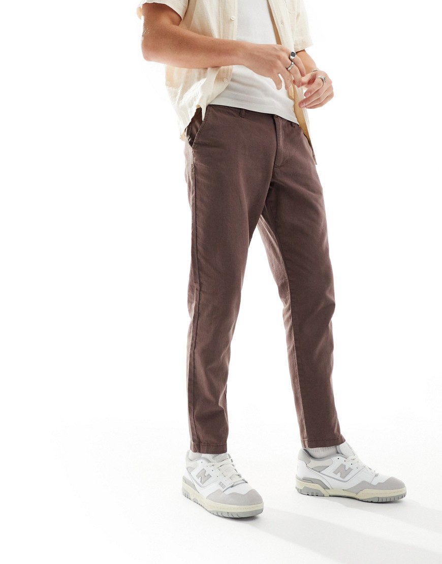 ASOS DESIGN tapered linen chino trousers in brown