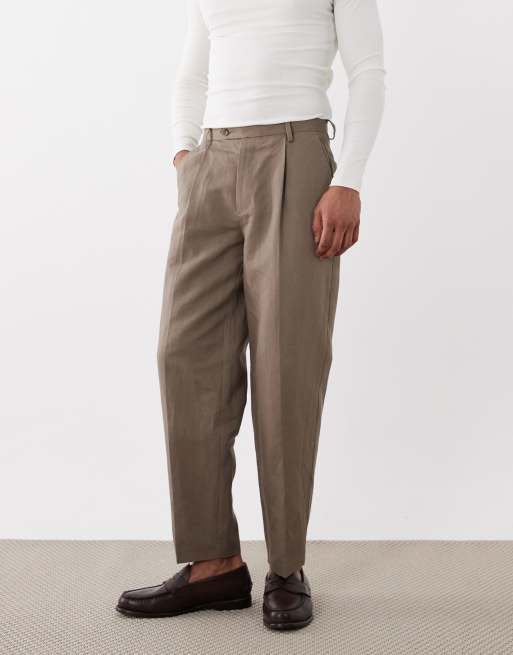 ASOS DESIGN tapered linen rich suit pants in brown, 2 of 5